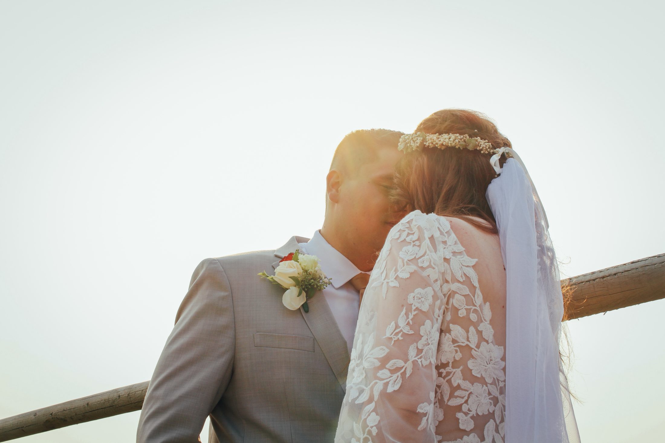 Bride and groom at golden hour